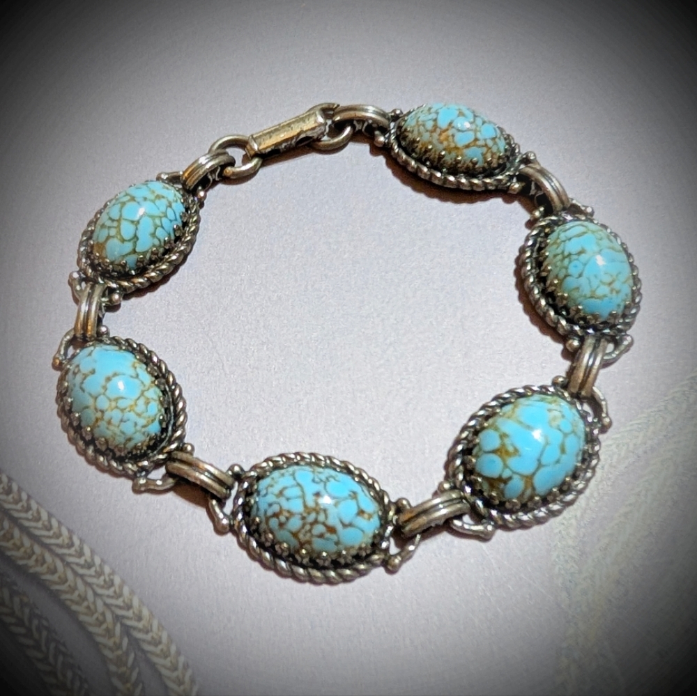 Danecraft Sterling Vintage Bracelet with RARE HUBBELL GLASS - Picture 7 of 8